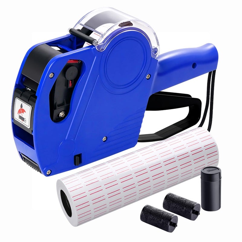 KPX MX5500 Pricing Tag Gun with 5150 pcs White Label Gun Stickers & 3 Extra Inker Rollers, Pricing Label Gun, 8 Digits Retail Pricing Gun and Labels for Grocery Store, Food (Blue) - Image 1